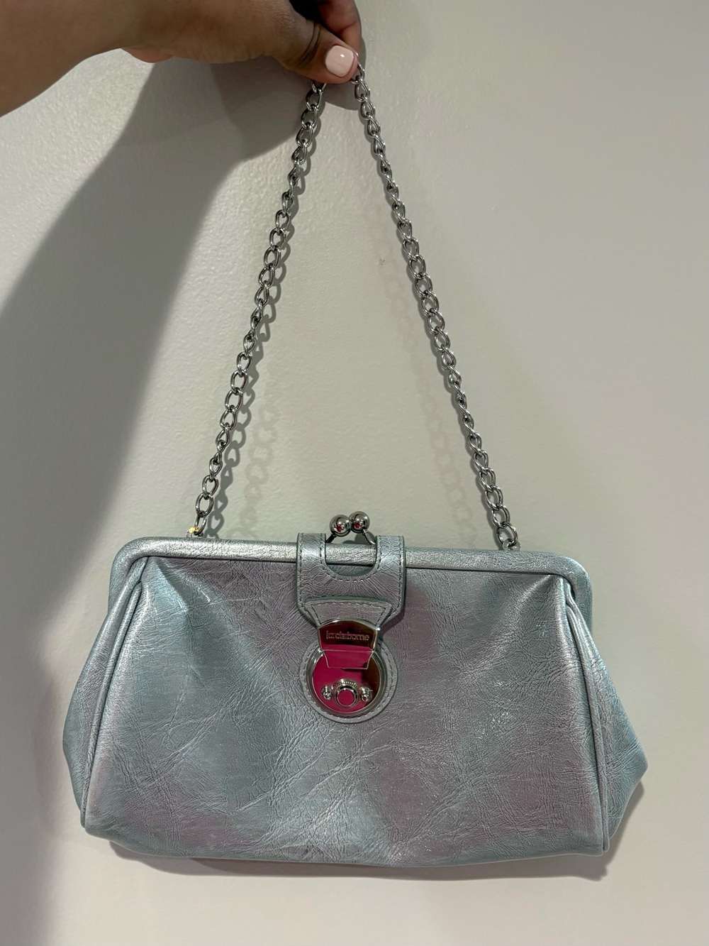 Vintage Liz Claiborne Silver Shoulder Bag with Kiss Lock Closure